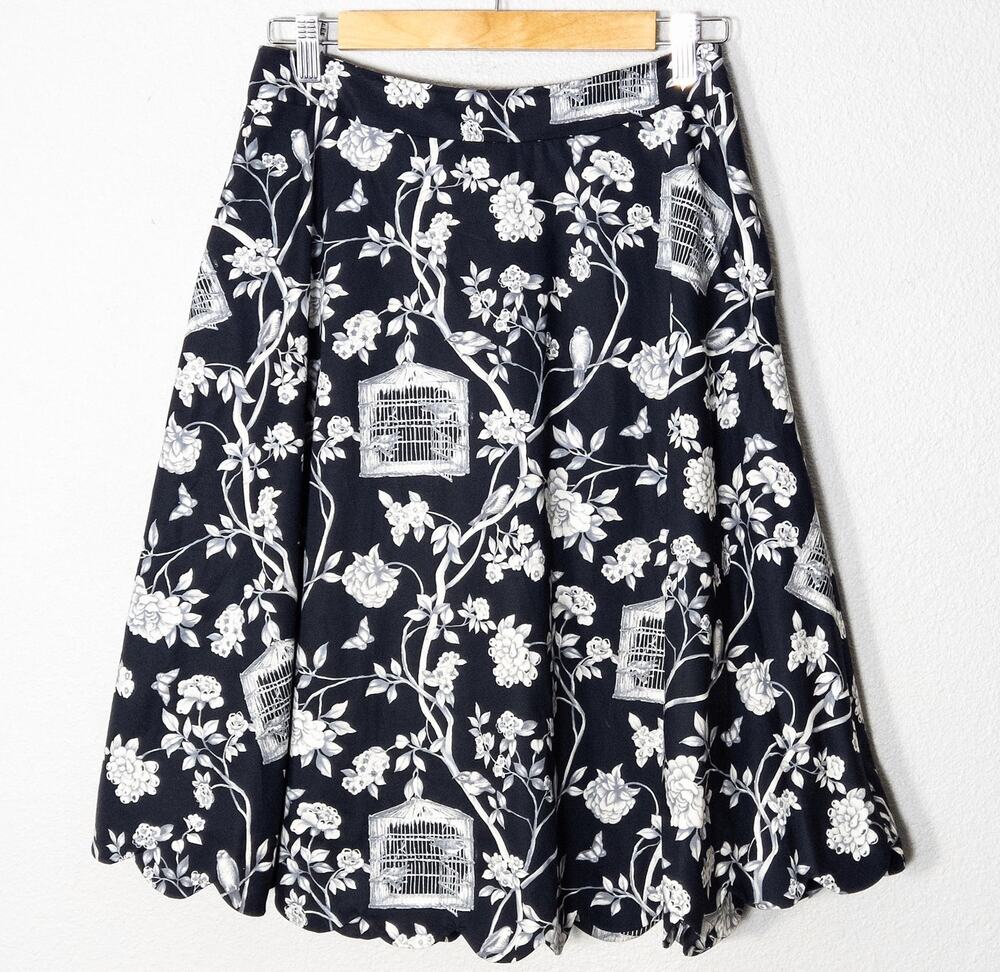 Talbots A-Line Skirt Black White Botanical Print Size 2 Garden Floral